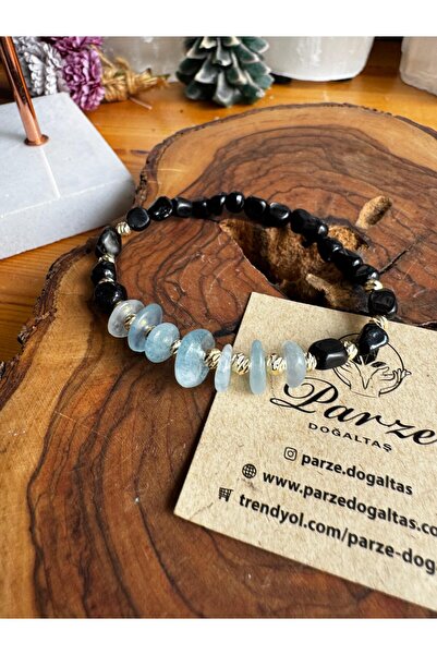 parze doğaltaş Hypersthene and Aquamarine Design Bracelet