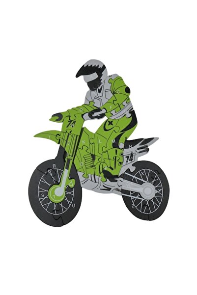 LimArt Wooden Educational Puzzle "Off-Road Motorcyclist", 26 Pieces Green/Black