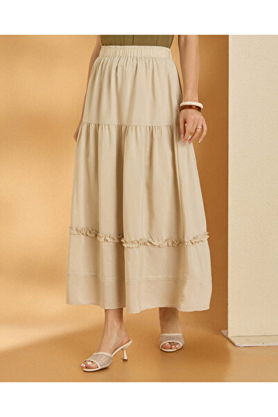 REDTAG Women Beige Tiered Skirt