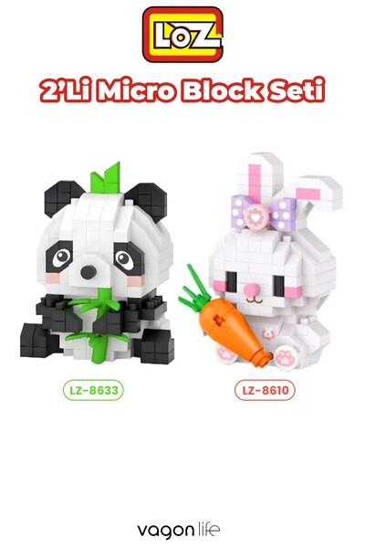 Vagonlife Loz Micro Block 2'li Panda Tavşan Figürü 2 Farklı Model Dekoratif O...