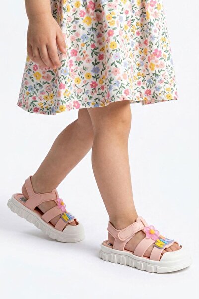 Pabuçland Orthopedic Sole Girls'/Boys' Teddy Bear and Floral Sandals Nursery and Daily Shoes Slippers