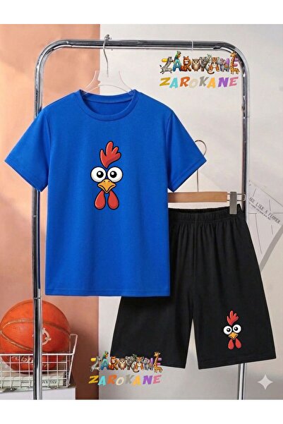 ZAROKANE Şaşkin Horoz Printed Top and Shorts/T-Shirt Two-Piece Summer Childre...