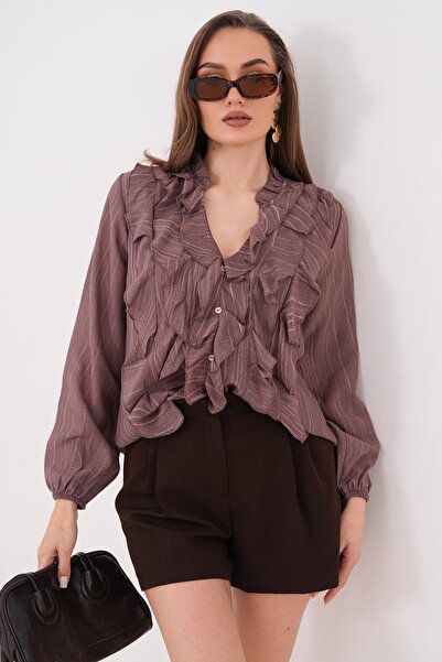 ŞİMAL Women's Ruffle Detailed V-Neck Blouse 260502