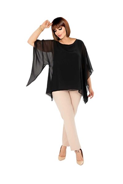 rotop Occasional Blouse made of veil, with Butterfly Sleeves, black color