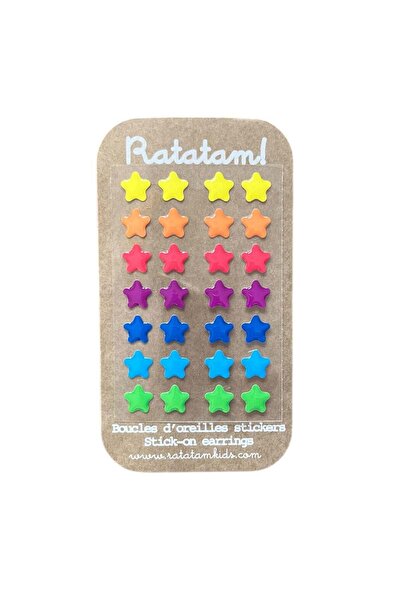 PETIT-ATELlER Female Acrylic Rainbow Neon Star Stick On Earring Set 12 Pairs ...