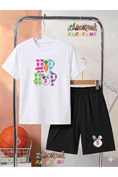 ZAROKANE Hiphop Rabbit Printed Top and Shorts/T-Shirt Two-Piece Summer Kids' Set