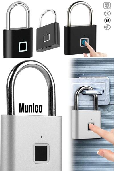 Munico Parmak İzi Asma Kilit USB Şarjlı Anahtarsız Akıllı Kilit IP Su Geçirme...