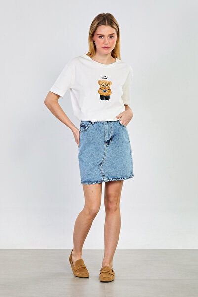 BARRELS AND OIL Γυναικεία Μίνι Τζιν Φούστα με Πέτρες στο Μπροστινό Μέρος - Μπ...