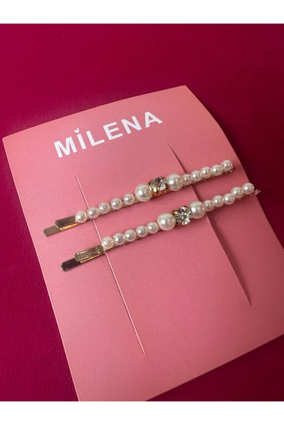 Milena Designer Store مجموعة دبابيس شعر مزدوجة من ميلينا إسطنبول مرصعة باللؤلؤ والأحجار الكريمة