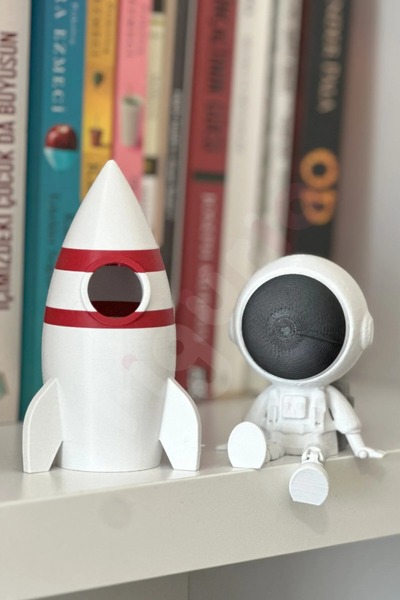 Smiley100S Dekoratif Uzay Figürleri / Astronot ve Roket İkili Set
