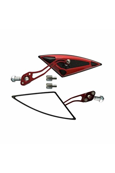 GMS Motosiklet Ayna Takımı Üçgen Model Üniversal 8-10 MM Uyumlu Kırmızı