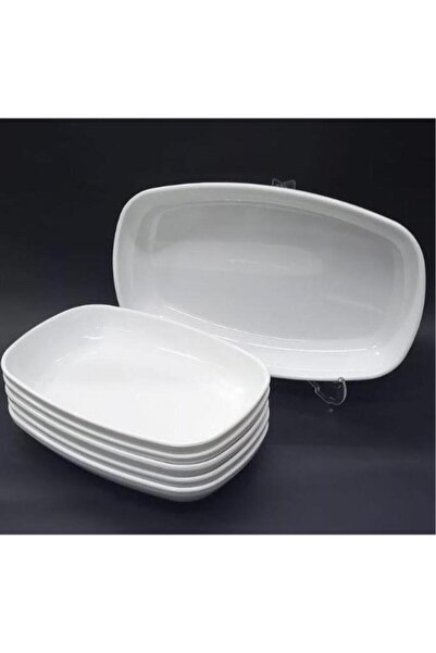 abnturk 2 Adet 28x18cm Büyük Boy Beyaz Melamin Kayık Tabak Salata Tabağı Günl...