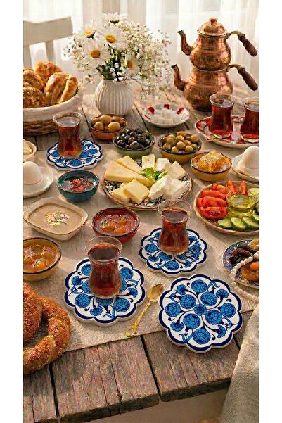 EvaniLife Seramik 6'lı Set Bardak Altlığı, Sunumluk El Yapımı Çini Desenli De...