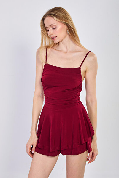 BARRELS AND OIL Γυναικείο φόρεμα με λουράκια και σορτς - Δαμασκηνί