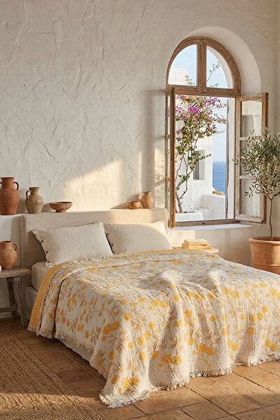 morlina home %100 Pamuk 5 Kat Dolgulu Müslin Çift Kişilik Yatak Örtüsü Çift T...