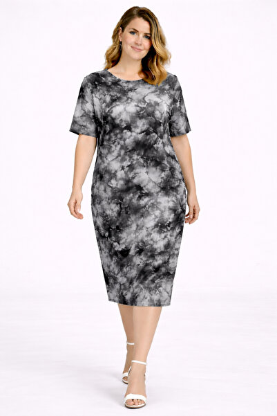 Şans Γυναικείο φόρεμα μεγάλου μεγέθους σε γκρι, με σχέδιο μπατίκ από βισκόζη ...