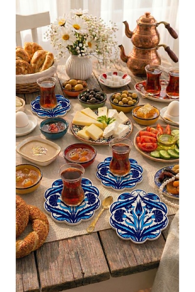 EvaniLife Seramik 6'lı Set Bardak Altlığı, Sunumluk El Yapımı Çini Desenli De...