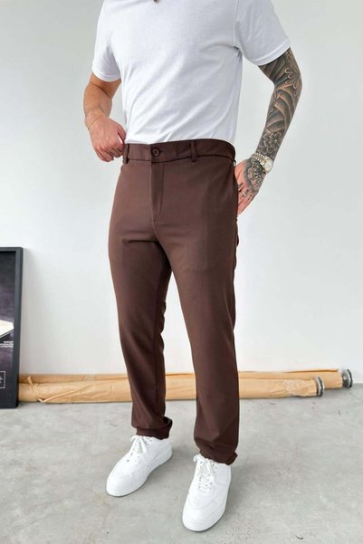 HAFKA Brown Basic Regular Fabric Trousers