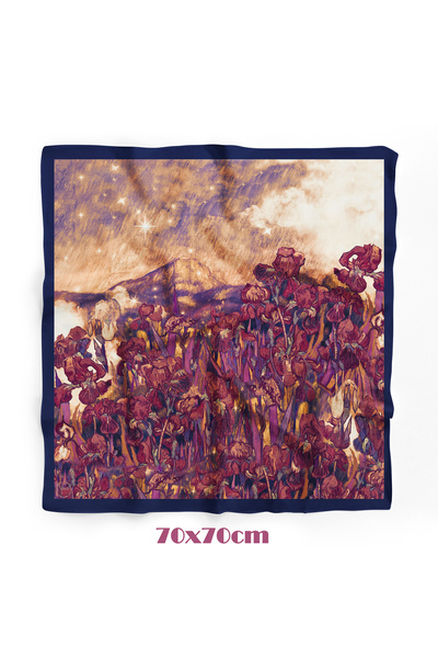 tuaipek Süsen Bahçesi Lacivert Desen 70*70cm Bandana/Fular