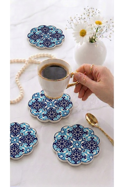 EvaniLife Ceramic Set of 6 Coasters, Handmade Tile Patterned Decorative Coffe...