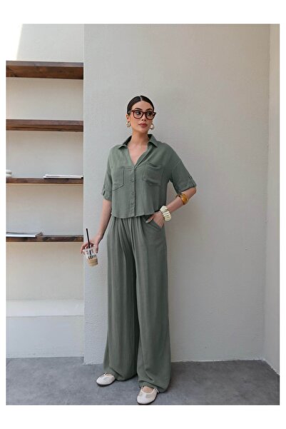 ESRAHELVACI Σετ δύο τεμαχίων από λινό με λαιμόκοψη V