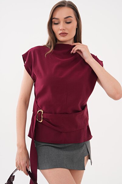 ŞİMAL Дамска блуза без ръкави с детайли от колан 260497