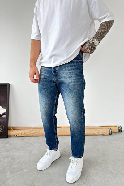 HAFKAGİYİM Σκούρο μπλε απαλό παντελόνι boyfriend με ντεγκραντέ εφέ