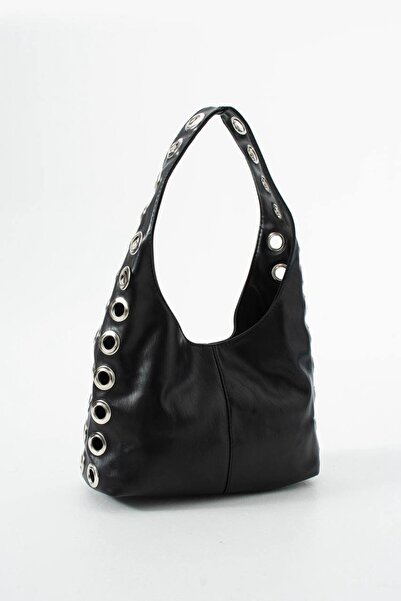 H&D COLLECTİON Γυναικεία τσάντα χειρός και ώμου με λεπτομέρεια από ασημί ύφασμα