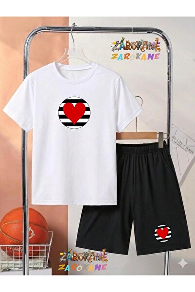 ZAROKANE Heart Printed on Round Neck Shorts/T-Shirt Summer Children's Two-Pie...