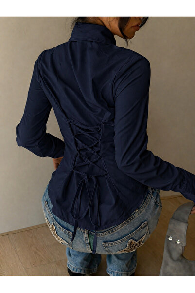 COOL TARZ Women's Shirt with Lace-Up Back Detail, Slim Fit, Stylish Model