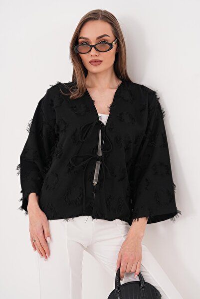 ŞİMAL Women's Tassel Detailed Lace-Up Jacket 260500 -