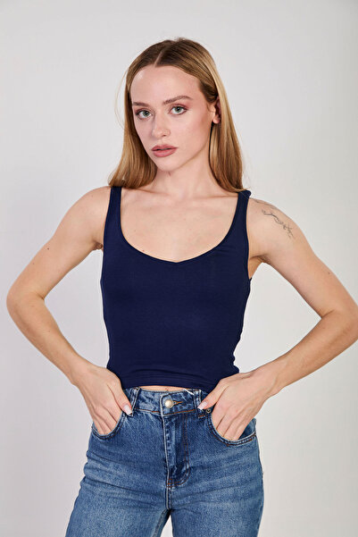 BARRELS AND OIL Γυναικείο Crop Top με λαιμόκοψη V και χοντρές τιράντες - Σκού...