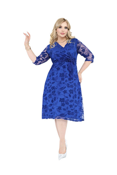 rotop Κομψό φόρεμα με βελούδινο κέντημα και V-ντεκολτέ