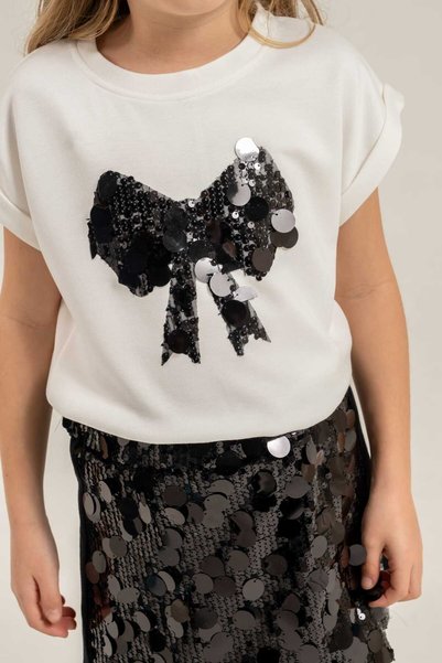 Miniminnakkidswear Set tricou cu paiete și fustă scurtă pentru fete, 5-12 ani