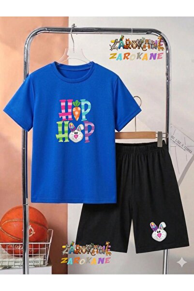 ZAROKANE Hiphop Rabbit Printed Top and Shorts/T-Shirt Two-Piece Summer Kids' Set