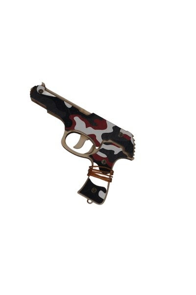 LimArt Pistol de lemn cu elastice pentru copii, design camuflaj urban roșu/negru
