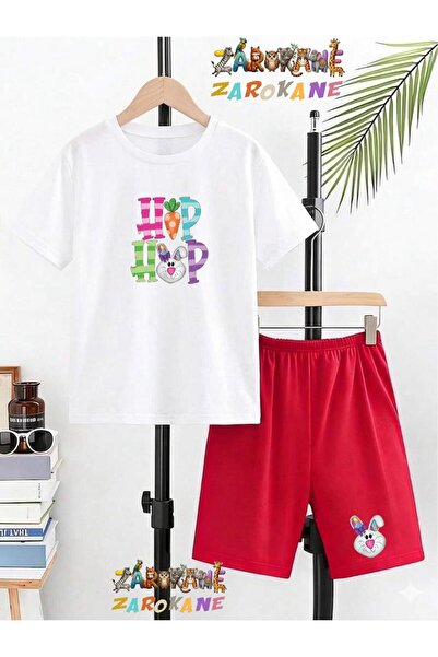 ZAROKANE Hiphop Rabbit Printed Top and Shorts/T-Shirt Two-Piece Summer Kids' Set