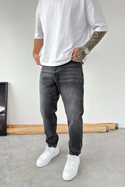 HAFKAGİYİM Σκούρο Γκρι Μαλακό Παντελόνι Boyfriend με Ντεγκραντέ Εφέ