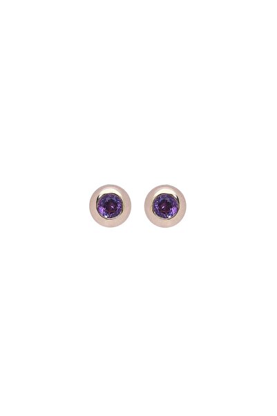 PETIT-ATELlER Female Metal Round Dome Stud Earring Amethyst Purple Zircon Ros...