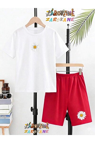 ZAROKANE Tek Papatya Printed Top and Shorts/T-Shirt Two-Piece Summer Children...