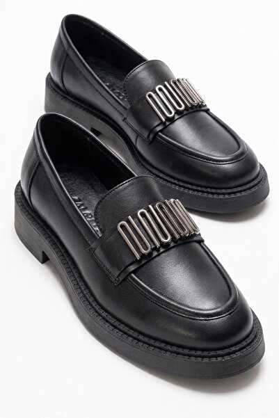 GRADA Μαύρα γυναικεία παπούτσια loafer από γνήσιο δέρμα με μεταλλική αγκράφα,...