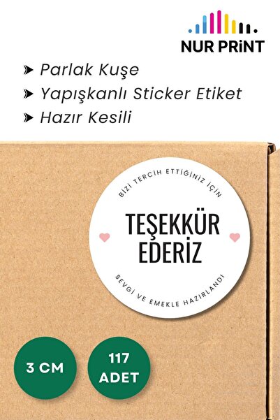 Nur Print Yapışkanlı Sticker, Yuvarlak Etiket Çap 3 cm, Parlak Kuşe Bizi Terc...