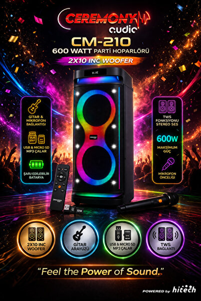 ceremony audio | CM-210 | Taşınabilir Bluetooth Parti Hoparlör | 2x10 inç Woo...