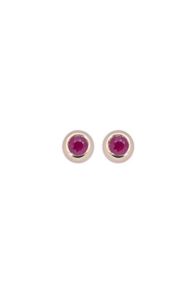 PETIT-ATELlER Female Metal Round Dome Stud Earring Ruby Red Zircon Centre Ros...