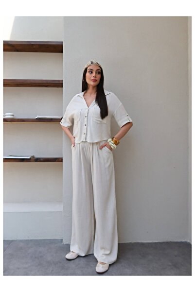 ESRAHELVACI Σετ δύο τεμαχίων από λινό με λαιμόκοψη V