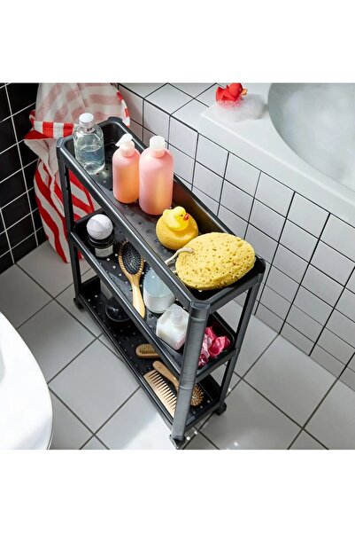 IKEA Qui̇ck 3-Tier Serving Table 54X18X71 cm Wheeled Plastic Bathroom Shelf O...