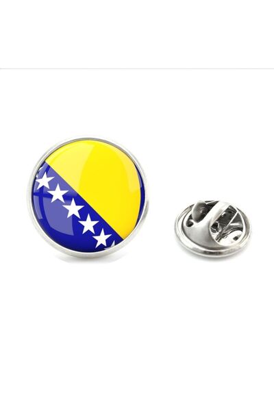 TamgaCrafts Bosna Hersek Bayrak Rozeti - Paslanmaz Çelik 3D Camlı Yuvarlak Ya...