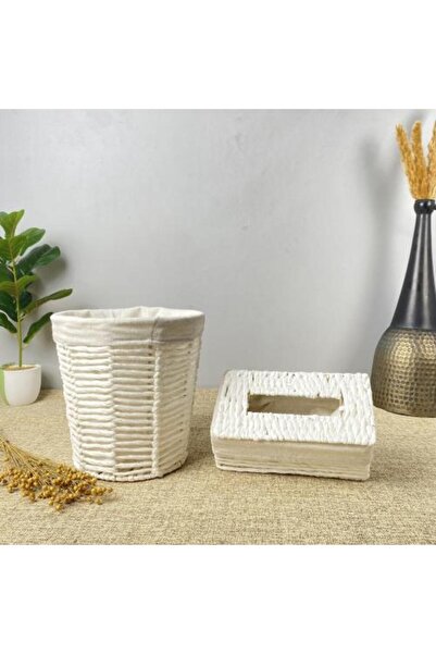 sallat almawasim Round Basket Set and Tissue Box with White Rope