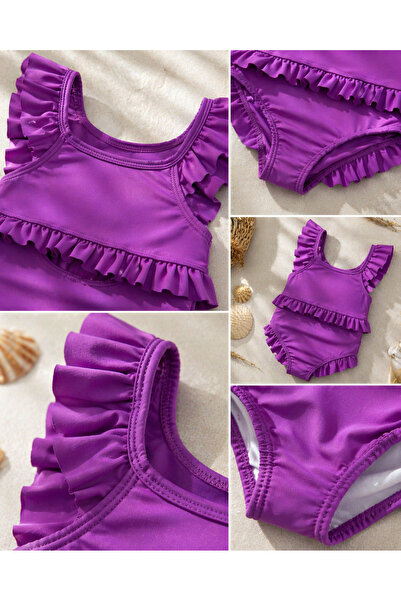 mini kanka Σετ μπικίνι για κορίτσια με βολάν, μωβ χρώμα, καλοκαιρινό μαγιό πα...