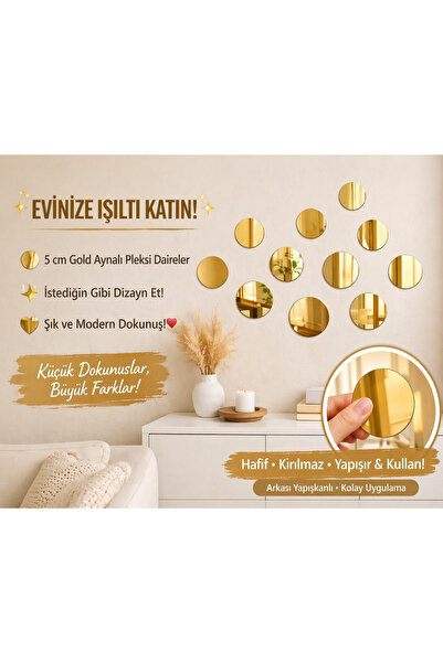 tagahome Duvar Süsleme aynalı , kendinden yapışkanlı , 40 adet pleksi daire 5 cm